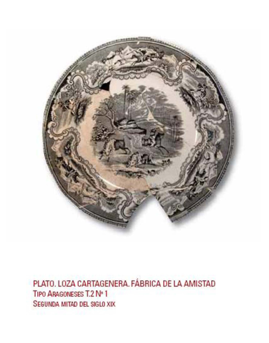 Plato de Loza Cartagenera - Fábrica de la amistad. Tipo Aragoneses T.2 Nº 1 - 2ª mitad siglo XIX